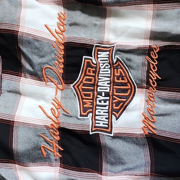 Harley-Davidson Womens Black, White, and Orange Plaid Shirt - Picture 4 of 4